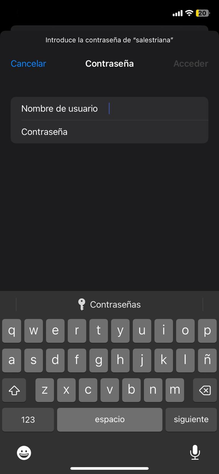 Pantalla de introducción de contraseña de iOS